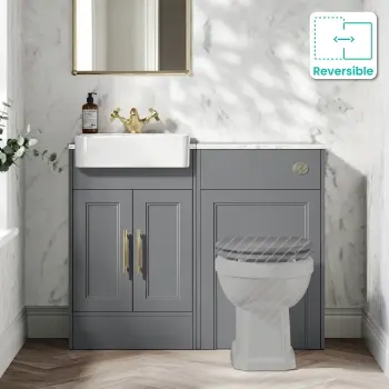 Monaco Fog Grey Combination Vanity Basin with Marble Top 1000mm (Excludes Pan & Cistern) - Brass Knurled Handles
