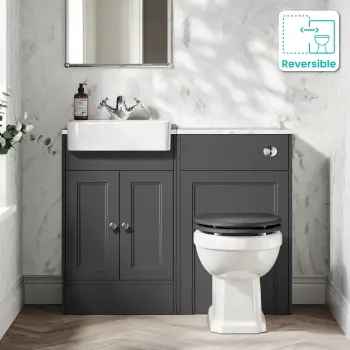 Monaco Slate Grey Combination Vanity Basin with Marble Top & Hudson Toilet with Wooden Seat 1000mm