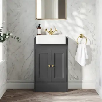 Monaco Slate Grey Basin Vanity 500mm - Brushed Brass Accents