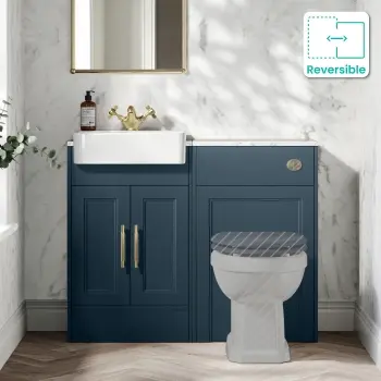 Monaco Navy Blue Combination Vanity Basin with Marble Top 1000mm (Excludes Pan & Cistern) - Brass Knurled Handles
