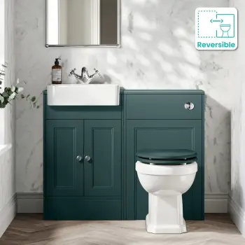 Monaco Mystic Green Combination Vanity Basin and Hudson Toilet with Wooden Seat 1000mm