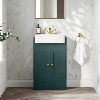 Monaco Mystic Green Basin Vanity 500mm - Brushed Brass Accents