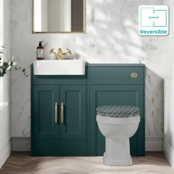Monaco Mystic Green Basin Vanity and Back To Wall Toilet Unit 1000mm (Excludes Pan & Cistern) - Brass Knurled Handles