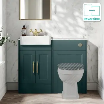 Monaco Mystic Green Combination Vanity Basin with Marble Top 1000mm (Excludes Pan & Cistern) - Brass Knurled Handles