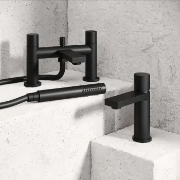 Tyne Matt Black Basin & Shower Bath Mixer Tap Set