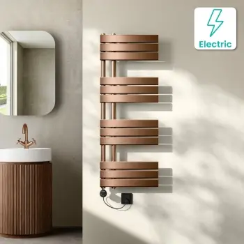 Seville Electric Brushed Copper Designer Flat Panel Heated Towel Rail 1200x450mm