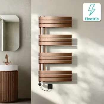 Seville Electric Brushed Copper Designer Flat Panel Heated Towel Rail 1200x600mm
