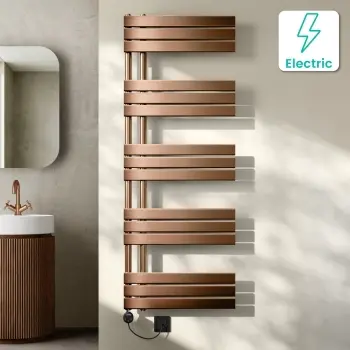 Seville Electric Brushed Copper Designer Flat Panel Heated Towel Rail 1600x600mm
