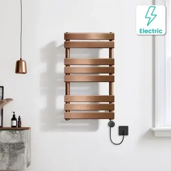 Santorini Electric Brushed Copper Flat Panel Heated Towel Rail 800x450mm