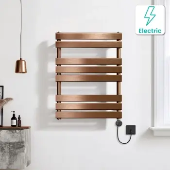 Santorini Electric Brushed Copper Flat Panel Heated Towel Rail 800x600mm