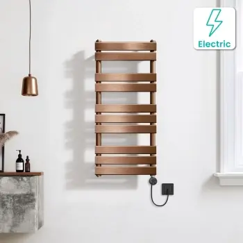 Santorini Electric Brushed Copper Flat Panel Heated Towel Rail 1000x450mm