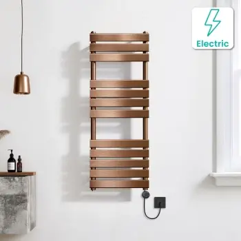 Santorini Electric Brushed Copper Flat Panel Heated Towel Rail 1200x450mm