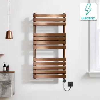 Santorini Electric Brushed Copper Flat Panel Heated Towel Rail 1200x600mm