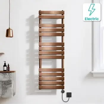 Santorini Electric Brushed Copper Flat Panel Heated Towel Rail 1400x450mm