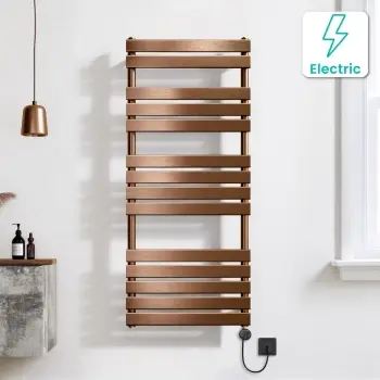 Santorini Electric Brushed Copper Flat Panel Heated Towel Rail 1400x600mm