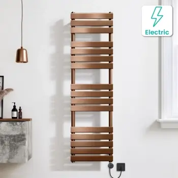 Santorini Electric Brushed Copper Flat Panel Heated Towel Rail 1600x450mm