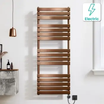 Santorini Electric Brushed Copper Flat Panel Heated Towel Rail 1600x600mm