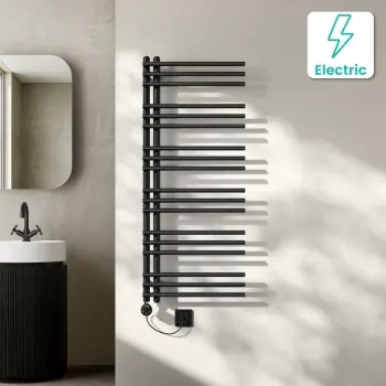Cannes Electric Matt Black Designer Heated Towel Rail 1200x500mm