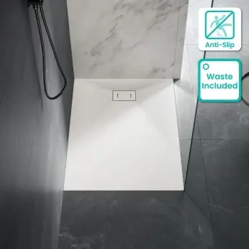 Berlin Rectangular Matt White Slate Effect SMC Composite Shower Tray 1200x700mm
