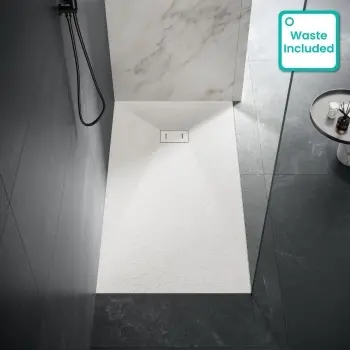 Berlin Rectangular Matt White Slate Effect SMC Composite Shower Tray 1700x700mm