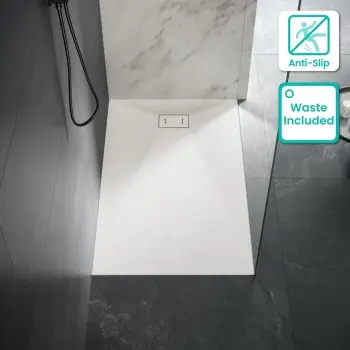 Berlin Rectangular Matt White Slate Effect SMC Composite Shower Tray 1400x900mm
