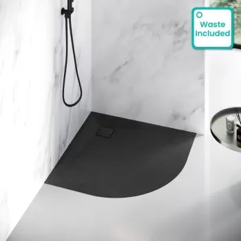 Berlin Quadrant Matt Black Slate Effect SMC Composite Shower Tray 800x800mm