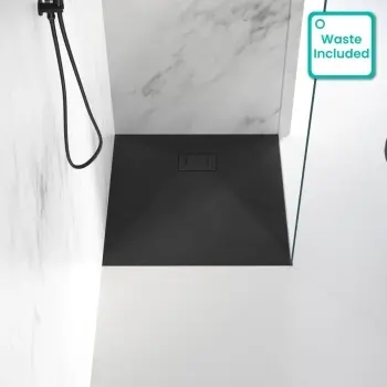 Berlin Square Matt Black Slate Effect SMC Composite Shower Tray 800x800mm