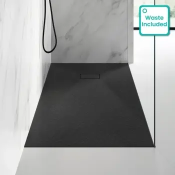 Berlin Rectangular Matt Black Slate Effect SMC Composite Shower Tray 1700x800mm