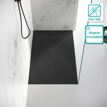 Berlin Rectangular Matt Black Slate Effect SMC Composite Shower Tray 1400x900mm