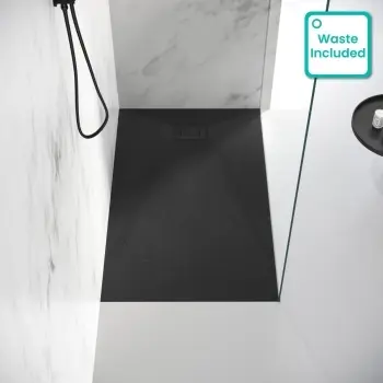Berlin Rectangular Matt Black Slate Effect SMC Composite Shower Tray 1500x900mm