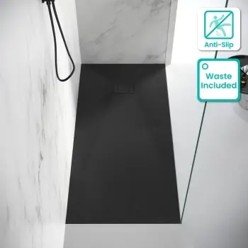 Berlin Rectangular Matt Black Slate Effect SMC Composite Shower Tray 1800x900mm