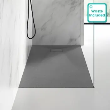 Berlin Rectangular Dark Grey Slate Effect SMC Composite Shower Tray 1500x700mm