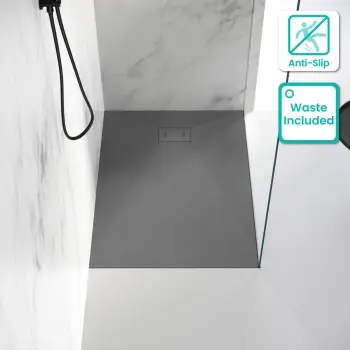Berlin Rectangular Dark Grey Slate Effect SMC Composite Shower Tray 1200x800mm