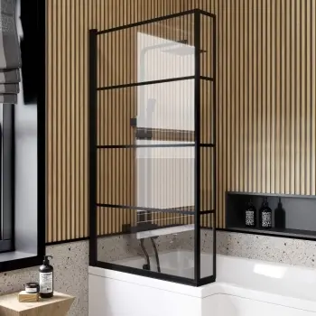 Zurich Easy Clean Matt Black Grid L Shaped Bath Screen - 800mm