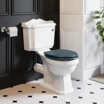 Lima Traditional Close Coupled Toilet With Inky Blue Wooden Seat
