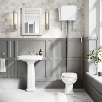 Hudson Traditional Close Coupled Toilet With High-level Cistern & Pedestal Basin Set - Single Tap Hole
