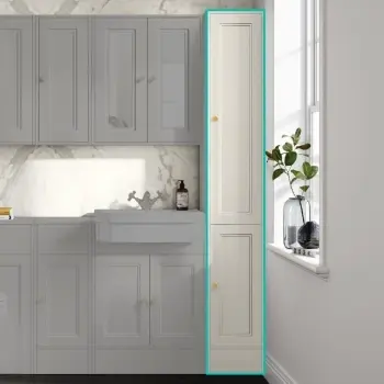 Monaco Chalk White Floor Standing Tall Cabinet Unit 300mm - Brushed Brass Accents