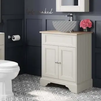 Lucia Chalk White Cabinet with Oak Effect Top 640mm - Excludes Counter Top Basin