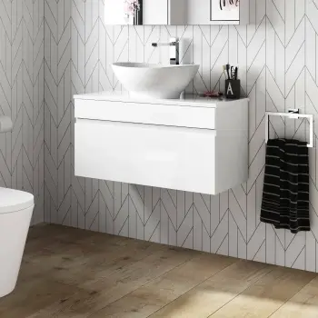 Trent Gloss White Wall Hung Drawer Vanity with Oval Counter Top Basin 800mm