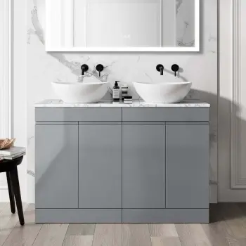 Trent Stone Grey Double Vanity with Marble Top & Oval Counter Top Basin 1200mm