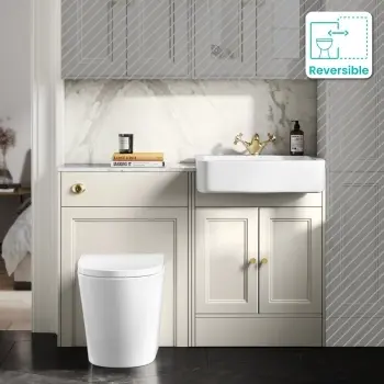 Monaco Chalk White Combination Vanity Basin with Marble Top & Boston Toilet 1200mm - Brushed Brass Accents