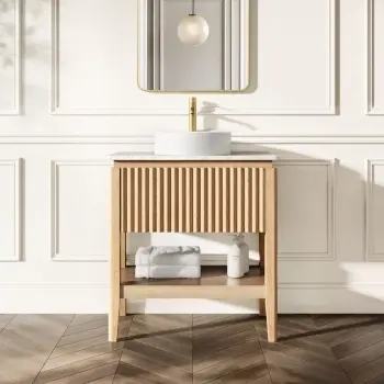 Maru Oak Wood Grain Vanity Cabinet 800mm with Carrara Marble Top - Basin Not Included