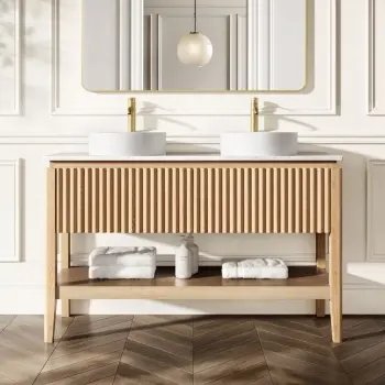 Maru Oak Wood Grain Vanity Cabinet 1400mm with Carrara Marble Top - Basin Not Included