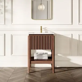 Maru Walnut Carrara Marble Vanity Unit & Undermount Basin 600mm