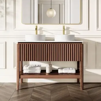 Maru Walnut Wood Grain Vanity Cabinet 1200mm with Carrara Marble Top - Basin Not Included