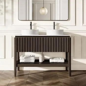 Maru Black Oak Wood Grain Vanity Cabinet 1200mm with Carrara Marble Top - Basin Not Included