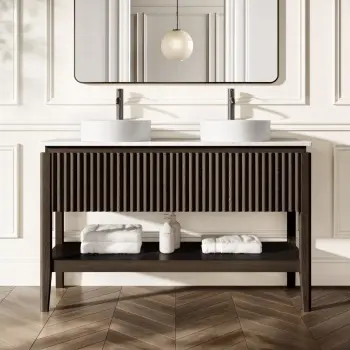 Maru Black Oak Wood Grain Vanity Cabinet 1400mm with Carrara Marble Top - Basin Not Included
