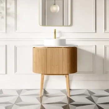 Positano Natural Oak Curved Vanity Unit with Carrara Marble Top 800mm - Basin Not Included