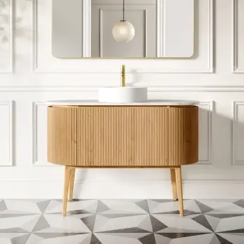 Positano Natural Oak Curved Vanity Unit with Carrara Marble Top 1200mm - Basin Not Included