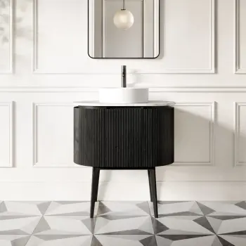 Positano Black Oak Curved Vanity Unit with Carrara Marble Top 800mm - Basin Not Included